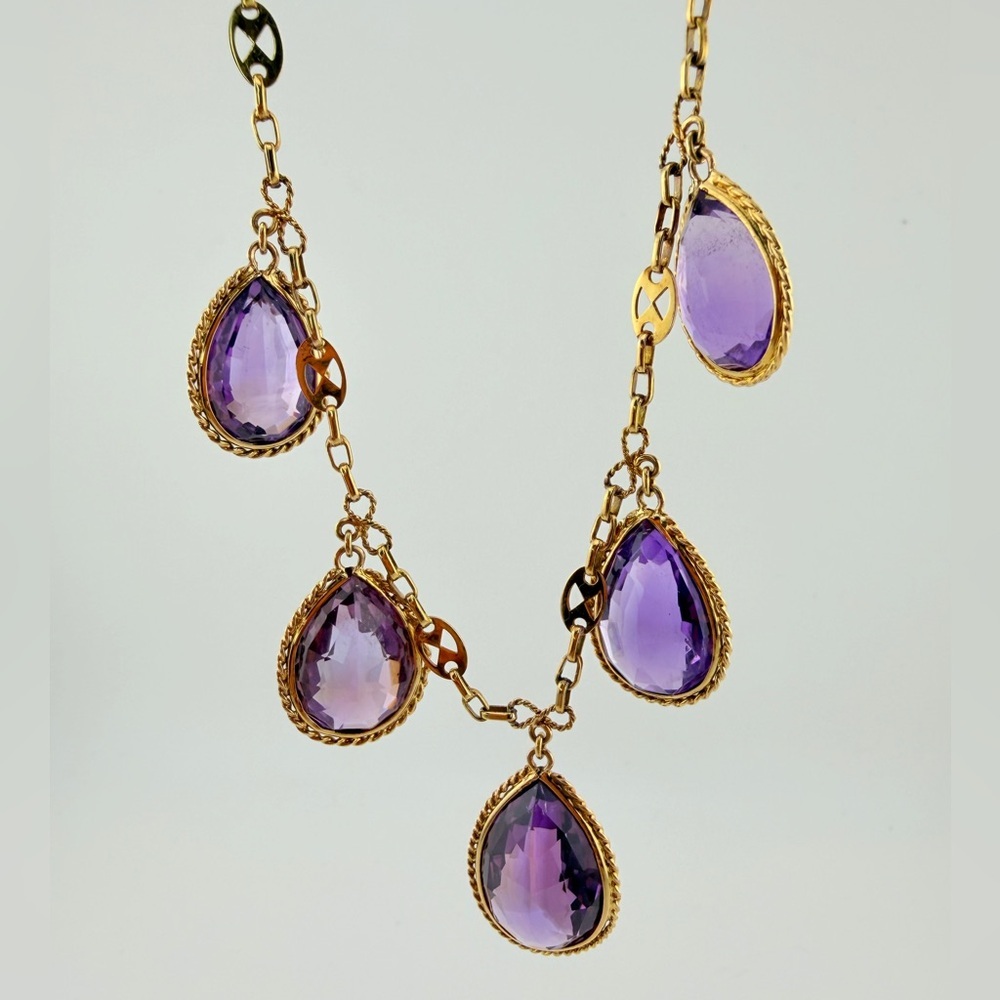 Antique Iberian 17K Gold Imperial Amethyst Fringe Necklace - Picture 8 of 16